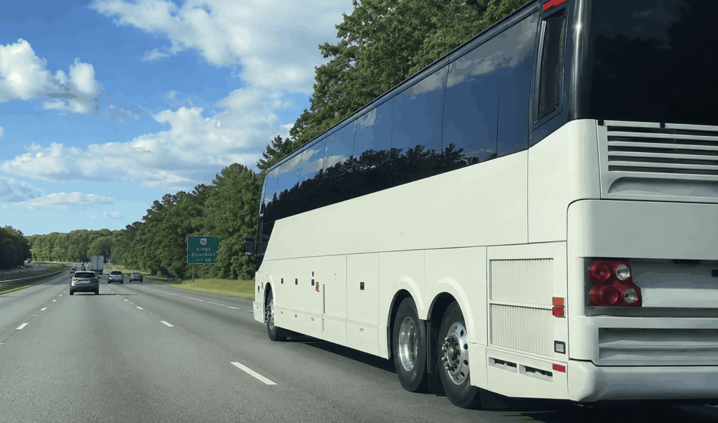charter bus traveling from alexandria to kings dominion on interstate 95 for a school group trip