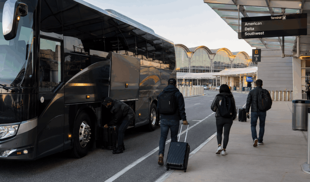 luxury charter bus airport shuttle for a small group at washington dulles airport