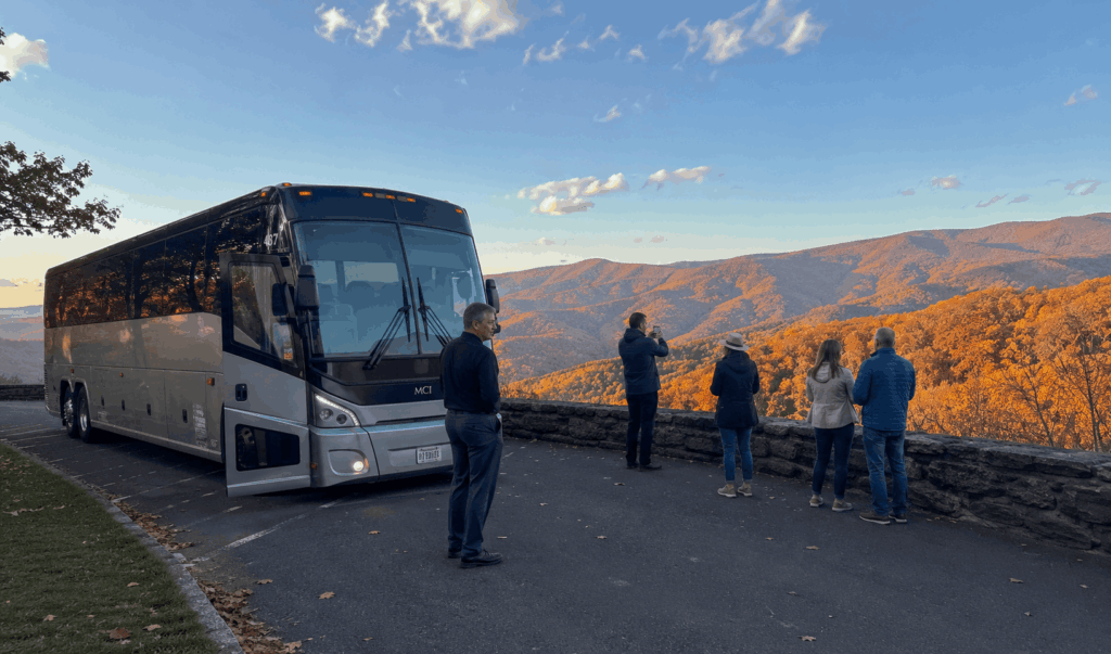 small private group enjoying a shenandoah national park charter bus trip from alexandria virginia